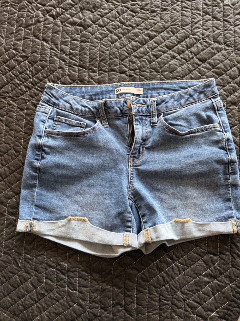 SO Light Blue Rolled Cuff Denim Shorts